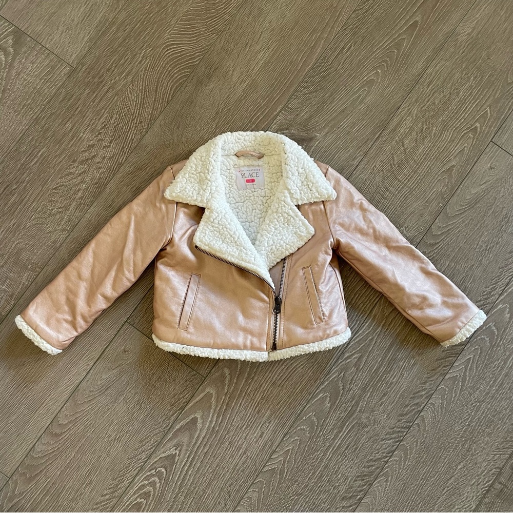 Rose Gold Faux Leather Biker Jacket girl toddler 4T